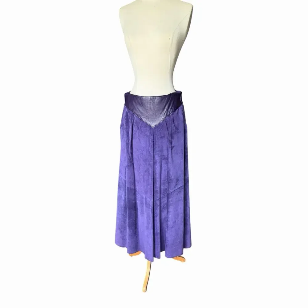 Vintage Liz Roberts Robert Elliott Purple Suede Two Piece Skirt Set Medium - Picture 9 of 16